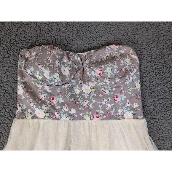 Vtg Delias Dress Strapless Floral Bustier Top Cream and Gray Juniors Medium Y2K - Picture 4 of 15
